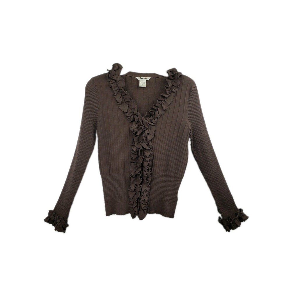 Vintage Y2K Ruffle Cardigan Sz S Brown Silk Blend Nygard Collection Dark Fairy